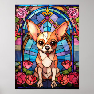 Affiche Portrait de Chihuahua Rose Rose en Verre Cathédral