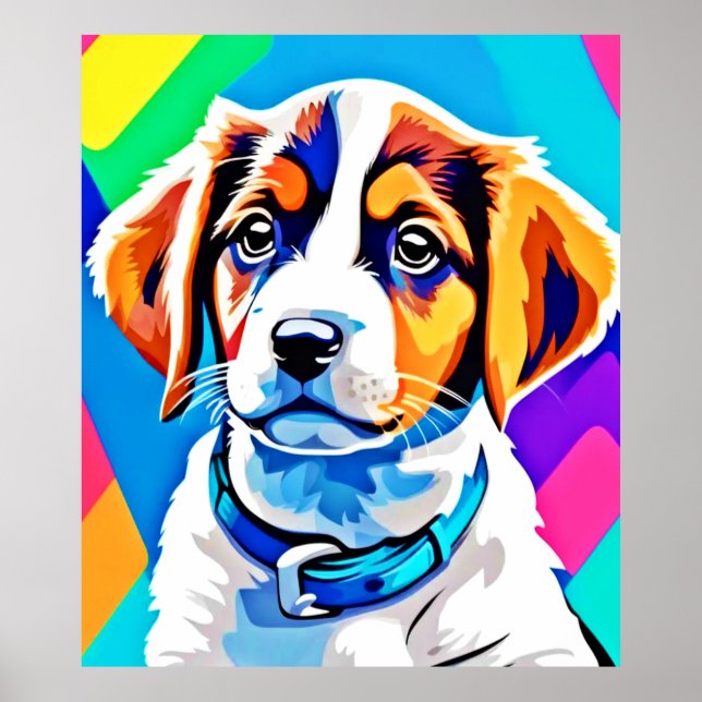 Affiche Portrait de chiot : Coupe colorée (Devant)