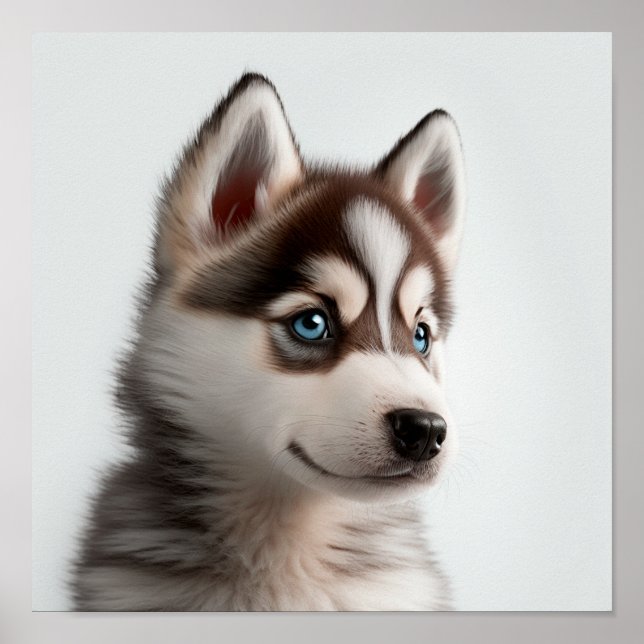 Affiche Portrait de chiot Husky mignon (Chien) | Carré 1:1 (Devant)