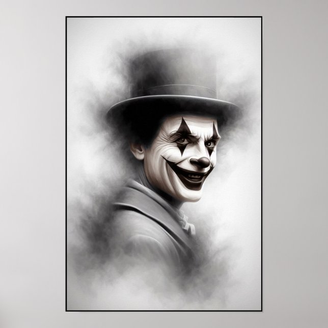 Affiche Portrait de clown rétro avec chapeau (Devant)