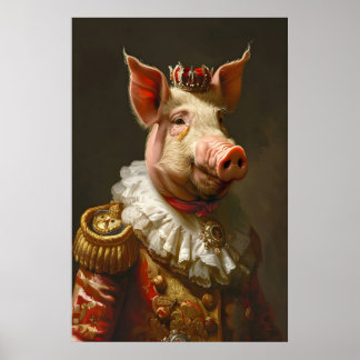 Affiche Portrait de Cochon Aristocratique, Animal Drôle