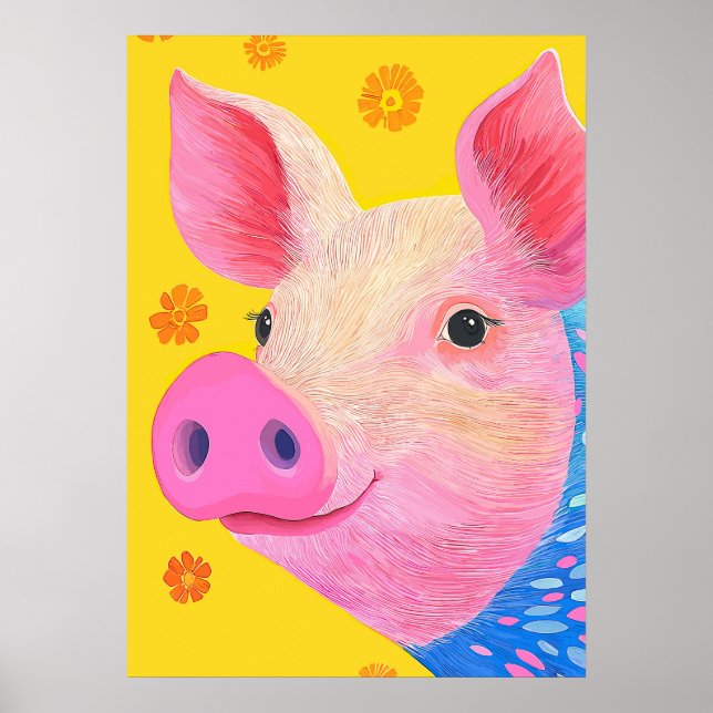 Affiche Portrait de Cochon Coloré (Devant)