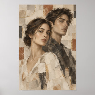 Affiche Portrait de couple contemporain abstrait neutre po