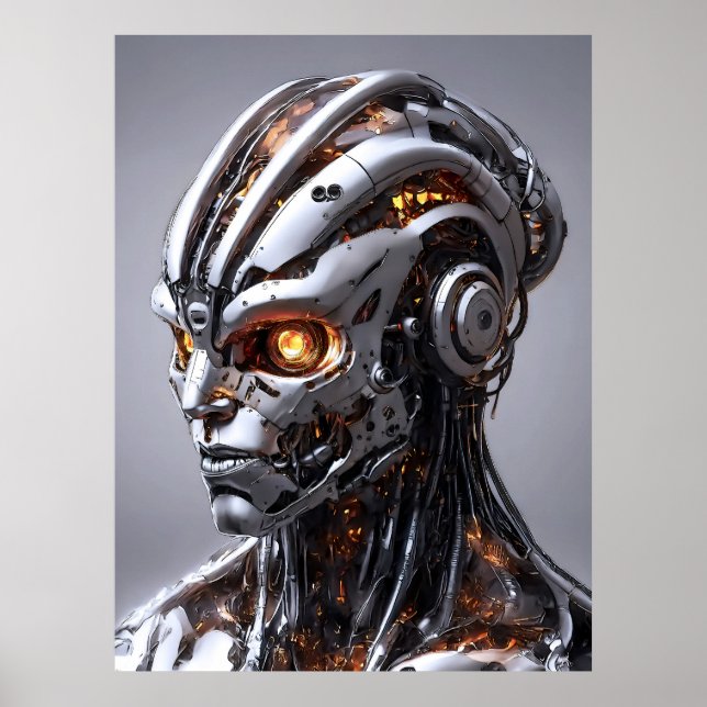 Affiche Portrait de cyborg Chrome Orange Glow Sci-Fi AI (Devant)