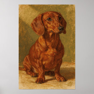 Affiche Portrait de Dachshund au ton ocre chaud