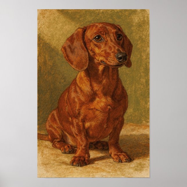 Affiche Portrait de Dachshund au ton ocre chaud (Devant)