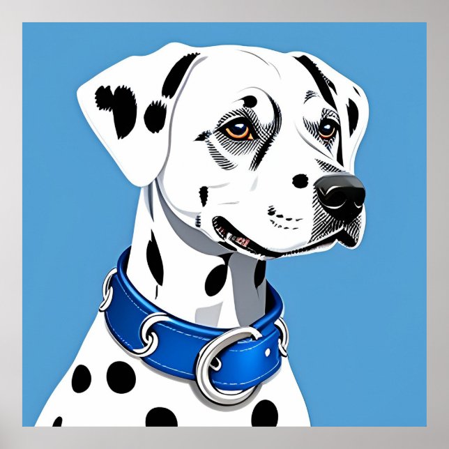 Affiche Portrait de Dalmatien avec Collier Bleu (Devant)