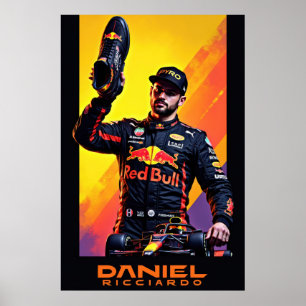 Affiche Portrait de Daniel Ricciardo avec une voiture de f
