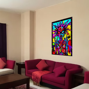 Affiche Portrait de démon bizarre et coloré Art AI