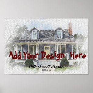 Affiche Portrait de dessin maison personnalisé à partir de