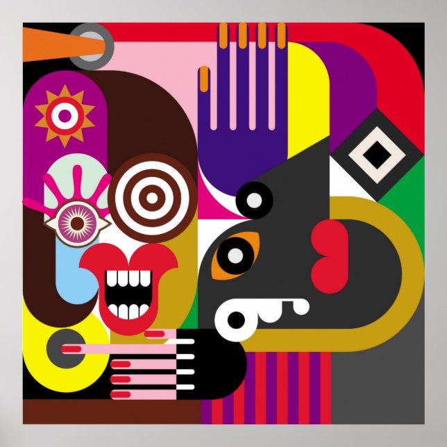 Affiche Portrait de deux femmes - illustration couleur. Fe (Devant)