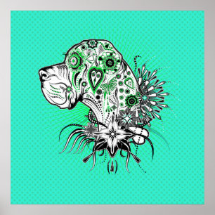 Affiche Portrait de Dogue Vert