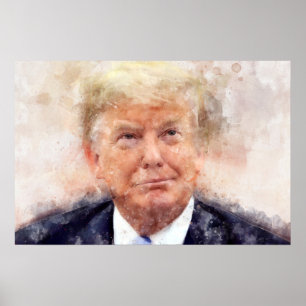 Affiche Portrait de Donald Trump souriant à l'aquarelle