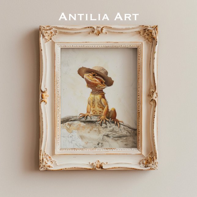 Affiche Portrait de dragon à oreilles Peinture Pogona Rept (Créateur téléchargé)