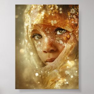 Affiche Portrait de enfants rêveur Regard voilé d'or