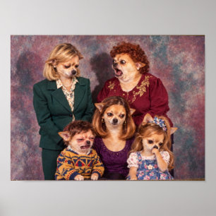 Affiche Portrait de famille chaotique de Chihuahua, style