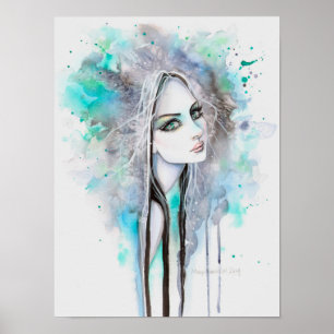 Affiche Portrait de fantaisie abstrait aux yeux verts 12 x