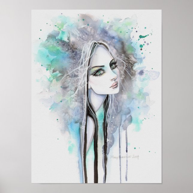 Affiche Portrait de fantaisie abstrait aux yeux verts 12 x (Devant)