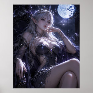 Affiche Portrait de fantaisie de la Reine Elf éclairée par