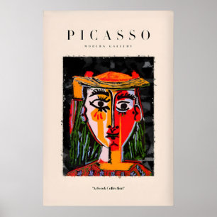 Affiche Portrait de femme au chapeau de Picasso, visage ro