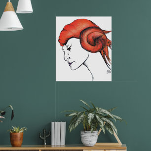 Affiche Portrait de femme aux cheveux orange mandarine Pop