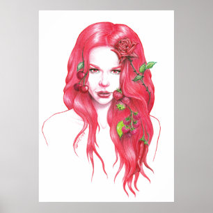 Affiche Portrait de femme aux cheveux rouges imaginaire su