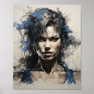 Affiche Portrait De Femme Bodybuilder Stylo Et Esquisse D'