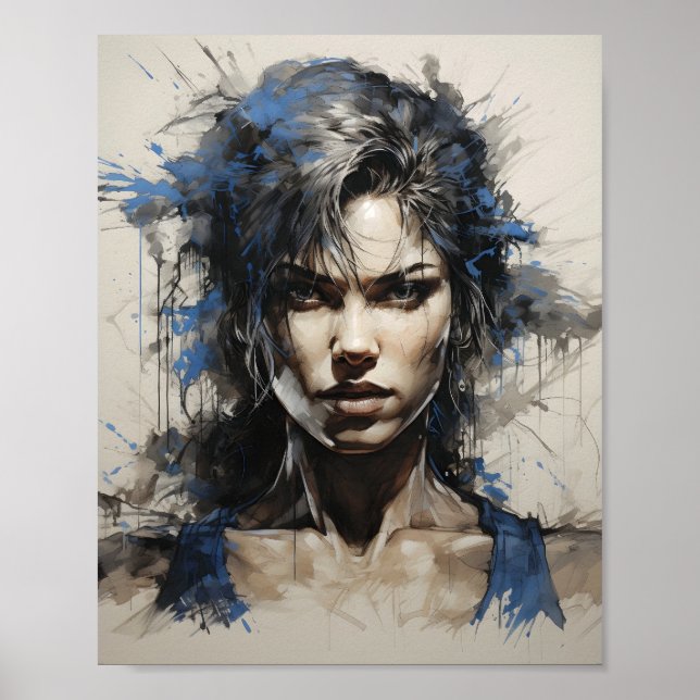 Affiche Portrait De Femme Bodybuilder Stylo Et Esquisse D' (Devant)