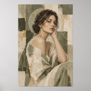 Affiche Portrait de femme contemplative Abstrait Neutre su