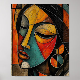 Affiche Portrait de femme cubiste abstrait Maasai