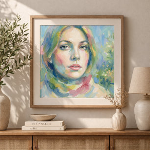 Affiche Portrait de femme dans un style aquarelle doux