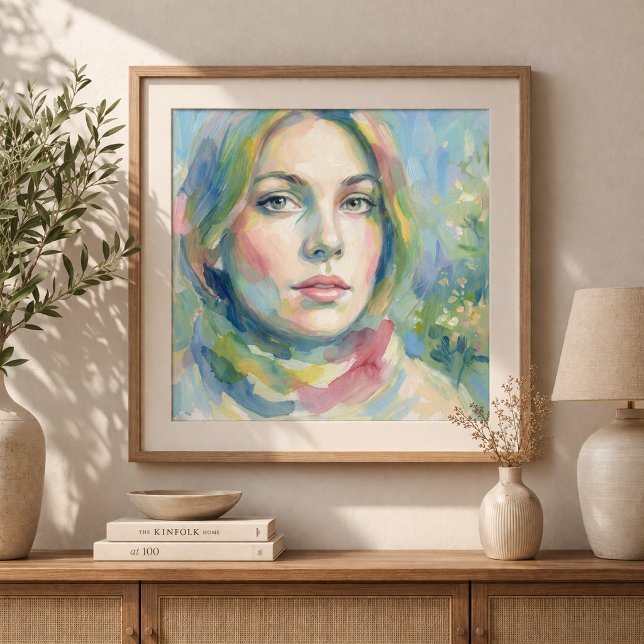 Affiche Portrait de femme dans un style aquarelle doux (Créateur téléchargé)