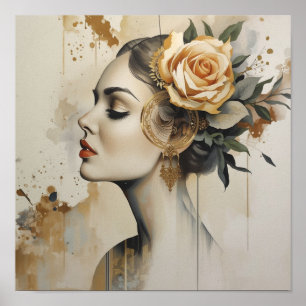 Affiche Portrait de femme de profil Peach Rose