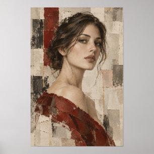 Affiche Portrait de femme élégante en abstrait figuratif r