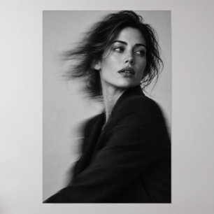 Affiche Portrait de femme en noir et blanc avec flou de mo