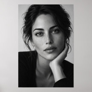 Affiche Portrait de femme en noir et blanc en gros plan