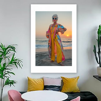 Affiche Portrait de femme flamboyante au bord de la mer