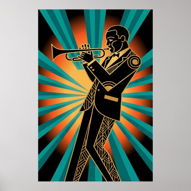 Affiche portrait de femme Flapper Art déco or sarc (Devant)