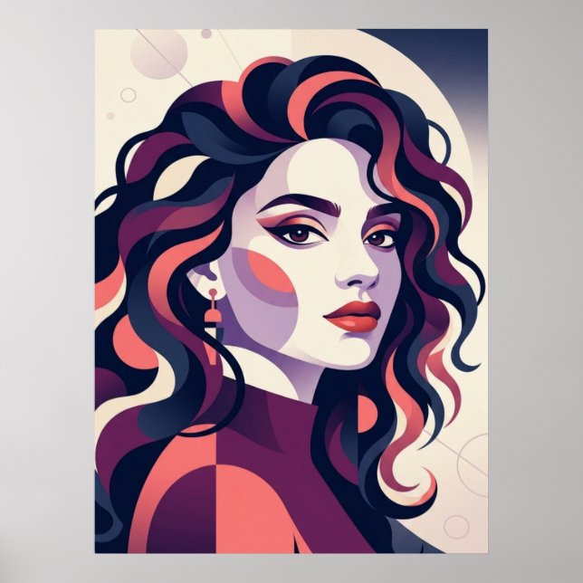 Affiche Portrait de femme géométrique moderne (Devant)