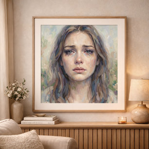 Affiche Portrait de femme impressionniste de douleur silen