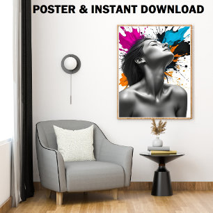 Affiche Portrait de femme monochrome avec éclat de couleur