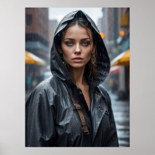 Affiche Portrait de femme portant un imperméable debout da