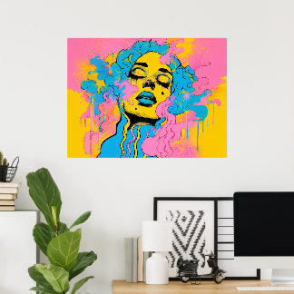 Affiche Portrait de femme psychédélique coloré Pop Art