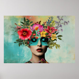 Affiche Portrait de femme vintage avec des fleurs