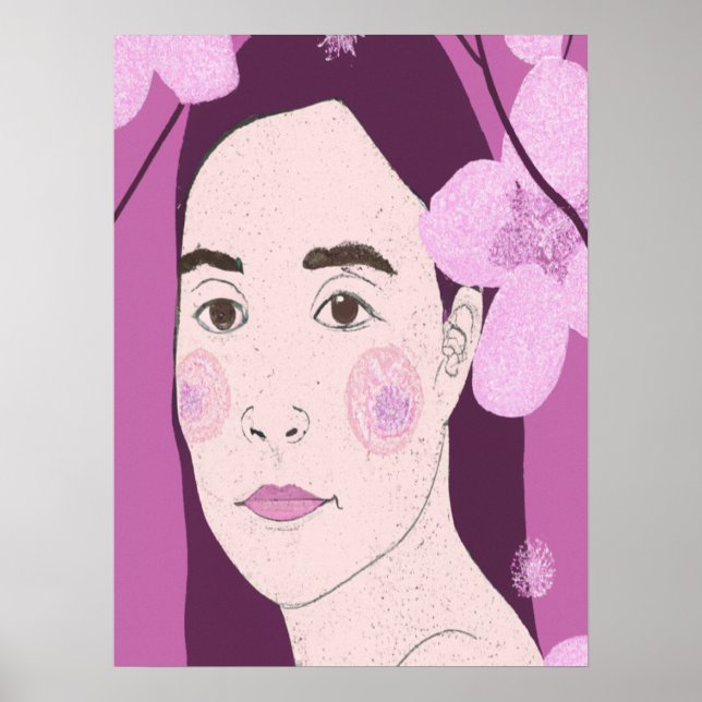 Affiche Portrait de fille florale rose (Devant)