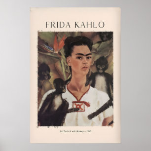 Affiche Portrait de Frida Kahlo avec des singes célèbre
