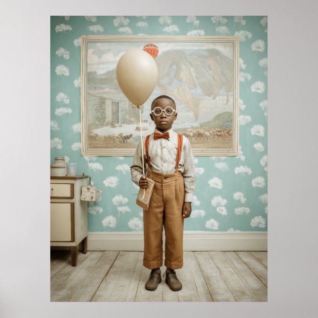 Affiche Portrait de garçon vintage avec ballon (Devant)