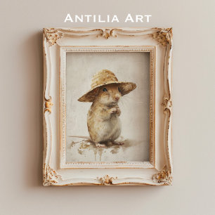 Affiche Portrait de Gerbille Mongole Peinture Rat du déser