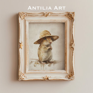 Affiche Portrait de Gerbille Mongole Peinture Rat du déser