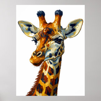 Affiche Portrait de girafe coloré, peinture à l'huile arti